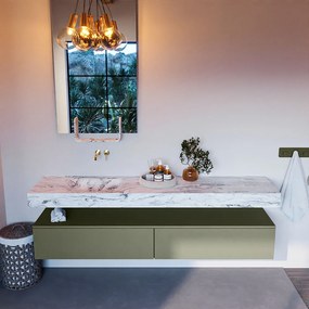 Mondiaz Alan DLux badmeubel 200cm army 2 lades met wastafel glace links zonder kraangat