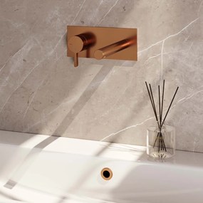 Brauer Copper Edition ColdStart wastafelkraan inbouw rechte uitloop met achterplaat model E2 koper geborsteld PVD