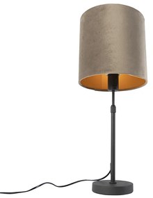 Stoffen Tafellamp zwart met velours kap taupe met goud 25 cm - Parte Landelijk / Rustiek E27 cilinder / rond rond Binnenverlichting Lamp