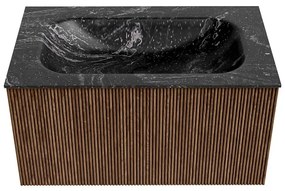 Mondiaz Kurve-dlux 80cm badmeubel walnut met 1 lade en wastafel big small midden zonder kraangat lava