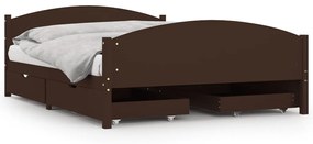 vidaXL Bedframe met 4 lades 160x200 cm massief grenenhout donkerbruin