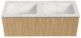 Mondiaz Kurve-dlux 120cm badmeubel oak met 1 lade en wastafel leaf dubbel zonder kraangat ostra