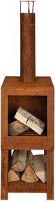 Esschert Design terraskachel met houtopslag roest