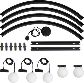 Modern ovaal railsysteem zwart met 3 hanglampen en 2 plafondlampen wit 1-fase - Iconic Perle