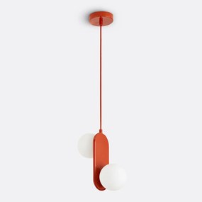 Dubbele hanglamp in ijzermetaal en opaline, Soleo