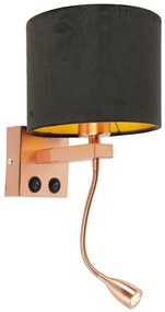 Moderne wandlamp koper met kap velours zwart - Brescia