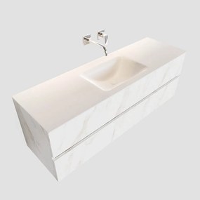 Zaro Valencia Solid Surface badmeubel 150cm wit marmer zonder kraangat spoelbak midden met 2 lades