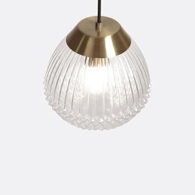 Hanglamp in messing en geribbeld glasØ26 cm, Ari