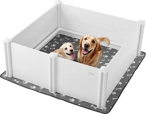 VEVOR Werpbox voor honden, 122 x 122 x 46 cm, kunststof PVC puppyren met in hoogte verstelbare deur en wasbare plasmat, vervormingsbestendige puppybench voor grote honden, melkwit
