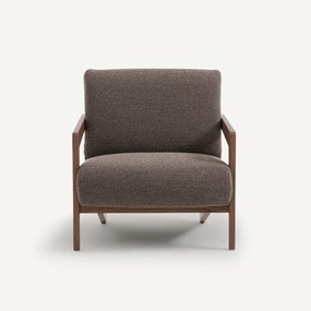 Fauteuil in massief notenhout in bouclé stof, Izag