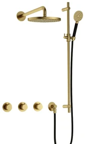 Hotbath Cobber IBS70 inbouwdouche met ronde handdouche, 30cm hoofddouche en glijstang messing geborsteld PVD