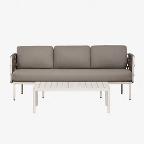 Tuinset Met 3-zits Bank Van Gevlochten Touw Tevary En Salontafel Van Aluminium Boleni Hazelnootbruin Doek - Sklum
