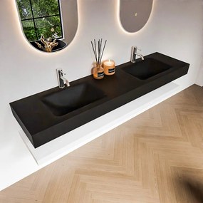 Zaro Alan badmeubel 180cm met planchet talc en vrijhangende wastafel cloud dubbel 2 kraangaten urban