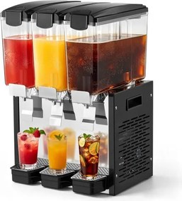 VEVOR elektrische drankdispenser met 3 x 10 liter sapdispenser (7-12 °C) en PC-containers, geschikt voor restaurants, hotels, bars en kiosken, inclusief roerstaaf voor gelijkmatig mengen, drukschakelaar en lekbak.