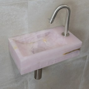 Saniclear Pink Onyx fonteinset met gebogen kraan in RVS