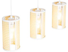 Oosterse hanglamp wit met rotan 3-lichts langwerpig - Akira