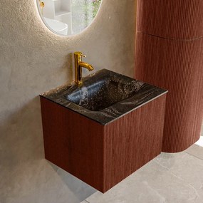 Mondiaz Kurve-dlux 50cm badmeubel ruby met 1 lade en wastafel grunne midden 1 kraangat lava