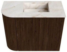 Mondiaz Joya DLux 50cm toiletmeubel ronding links walnut met wastafel faye rechts zonder kraangat frappe