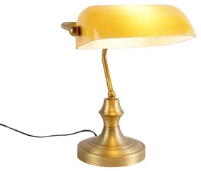 Klassieke notarislamp brons met amber glas - Banker Klassiek / Antiek E27 Binnenverlichting Lamp