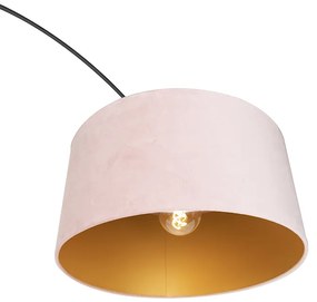 Booglamp zwart velours kap roze met goud 50 cm - XXL E27 cilinder / rond rond Binnenverlichting Lamp