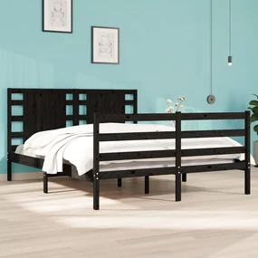 vidaXL Bedframe massief grenenhout zwart 140x190 cm