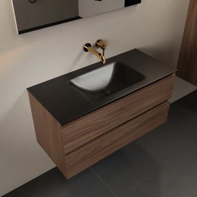 Mondiaz Aivy badmeubel 100cm mocha met wastafel solid surface urban midden zonder kraangat en spiegel