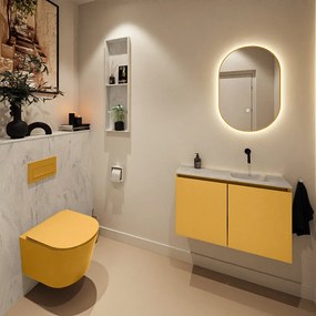 Mondiaz Ture DLux toiletmeubel 80cm ocher met wastafel opalo rechts zonder kraangat