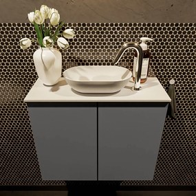 Mondiaz Fowy toiletmeubel 60cm dark grey met witte waskom midden en kraangat