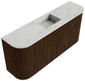 Mondiaz Joya DLux 95cm toiletmeubel ronding links/rechts walnut met wastafel faye midden zonder kraangat opalo