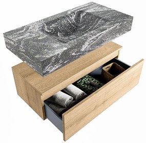Mondiaz Alan DLux badmeubel 90cm washed oak 1 lade met wastafel lava midden zonder kraangat