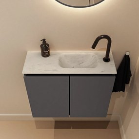 Mondiaz Ture DLux toiletmeubel 60cm dark grey met wastafel opalo rechts met kraangat