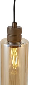 Hotel Chique hanglamp donker brons met amber glas 5-lichts - Stavelot