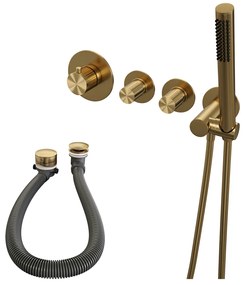 Brauer Stripe inbouw badkraan met badvulcombinatie en staafhanddouche messing geborsteld PVD