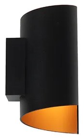 Moderne wandlamp zwart met gouden binnenkant - Faldo