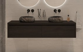 Gliss Design Ares badmeubel 160cm 2 lades charcoal met rivierstenen waskommen