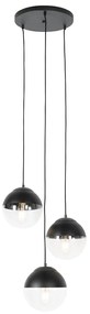 Retro hanglamp zwart met helder glas rond 3-lichts - Eclipse