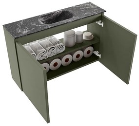 Mondiaz Ture DLux toiletmeubel 80cm army met wastafel lava midden met kraangat