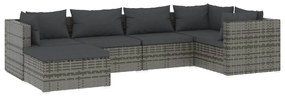 vidaXL 6-delige Loungeset met kussens poly rattan grijs