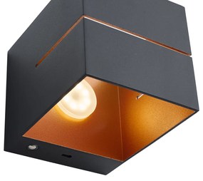 Moderne wandlamp zwart met gouden binnenkant incl. LED en touch dimmer oplaadbaar - Joris Groove