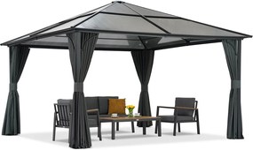 Modern tuinhuisje Santiago 4x4m met Garden Point antraciet gordijnen