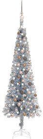 vidaXL Kerstboom met LED's en kerstballen smal 150 cm zilverkleurig