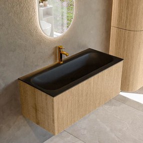 Mondiaz Kurve 100cm badmeubel oak met 1 lade en wastafel big medium midden 1 kraangat urban