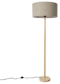Landelijke vloerlamp hout met boucle kap taupe - Mels Landelijk E27 rond Binnenverlichting Lamp
