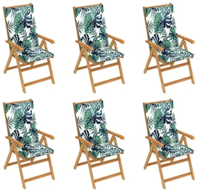 vidaXL Tuinstoelen 6 st met bladpatroon kussens massief teakhout