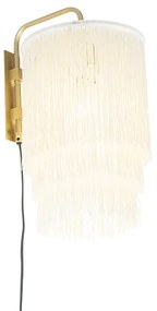 Oosterse wandlamp goud crème kap met franjes - Franxa