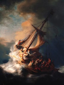 Kunstreproductie The Storm on the Sea of Galilee (Vintage Boat) - Rembrandt, (30 x 40 cm)