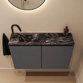 Mondiaz Ture DLux toiletmeubel 80cm dark grey met wastafel lava links met kraangat