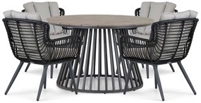 Tuinset Ronde Tuintafel 4 personen 125 cm Aluminium/wicker Zwart  Coco Azzano/Sorrento