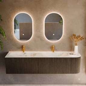 Mondiaz Kurve-dlux 175cm badmeubel ronding rechts shadow met 2 lades en 1 deur en wastafel stor small dubbel/links 2 kraangaten opalo