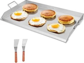 VEVOR Grillplaat Grillpan RVS Universele Rechthoekige Plaat (910 x 525 mm) met Platte Bovenkant, Gasgrillplaat voor BBQ Grill Teppanyaki, Draagbare Familie Kookgerei met Handvat